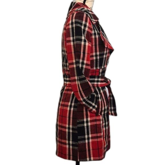 Vtg Y2K Wet Seal Plaid Peacoat S Wool Blend Belted Red Preppy Mall Goth Coat - Picture 2 of 10